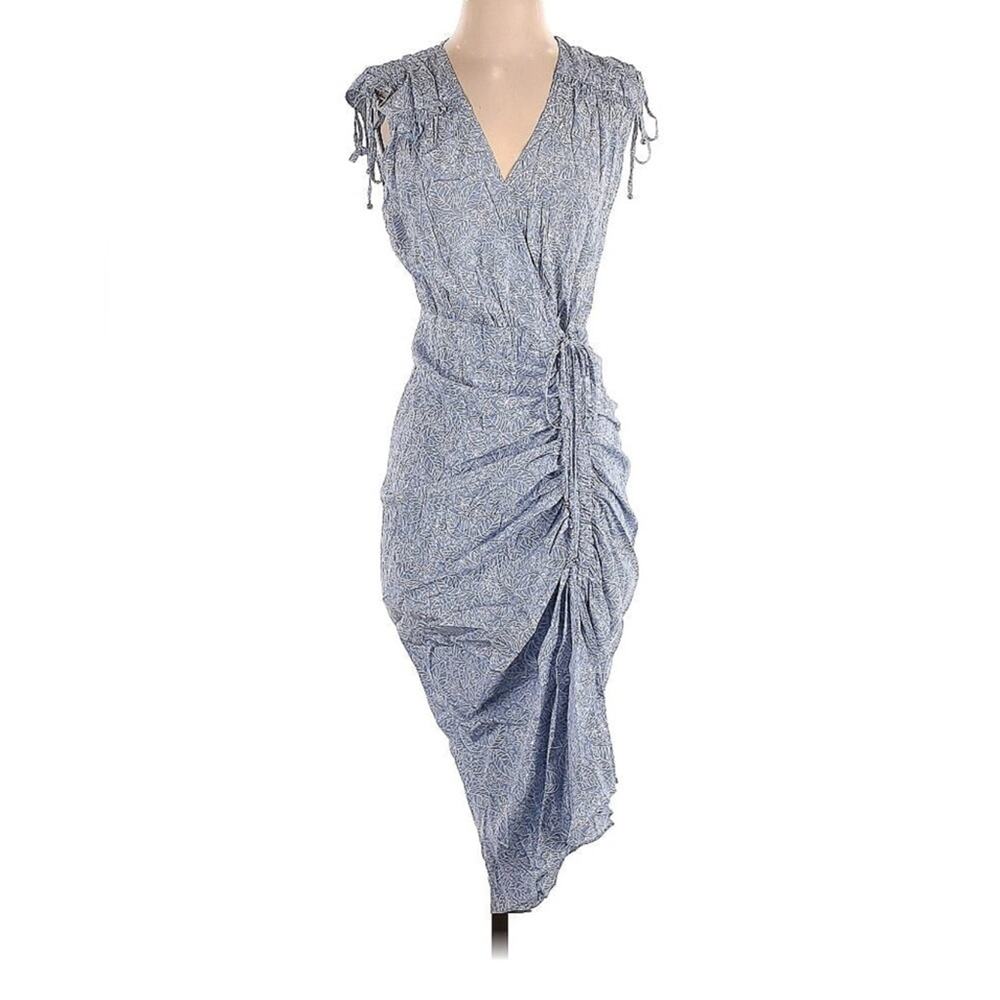 VERONICA BEARD Silk Teagan Floral Dress - Ruched MIDI Small 4 - Blue & White